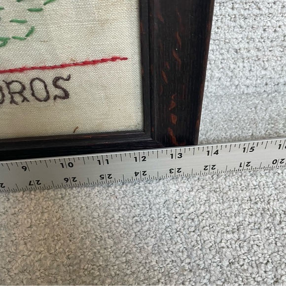 Vintage Needlework Crewl Souvenir Pillow Cover Madrid Spain Wood Frame Folk Art - Picture 10 of 10